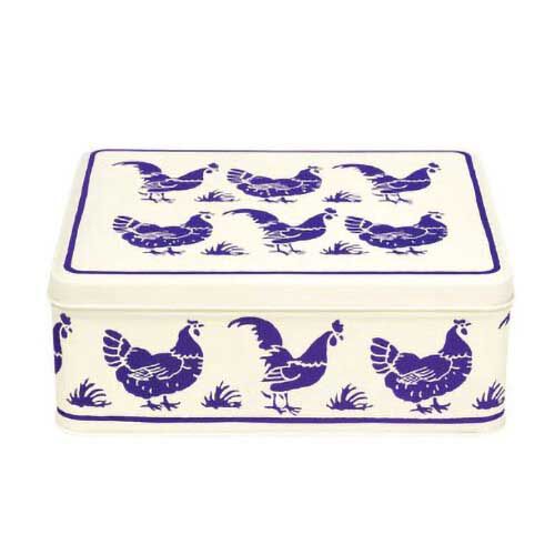 Emma Bridgewater Deep Rectangular Tin Blue Hens 195x154x75mm